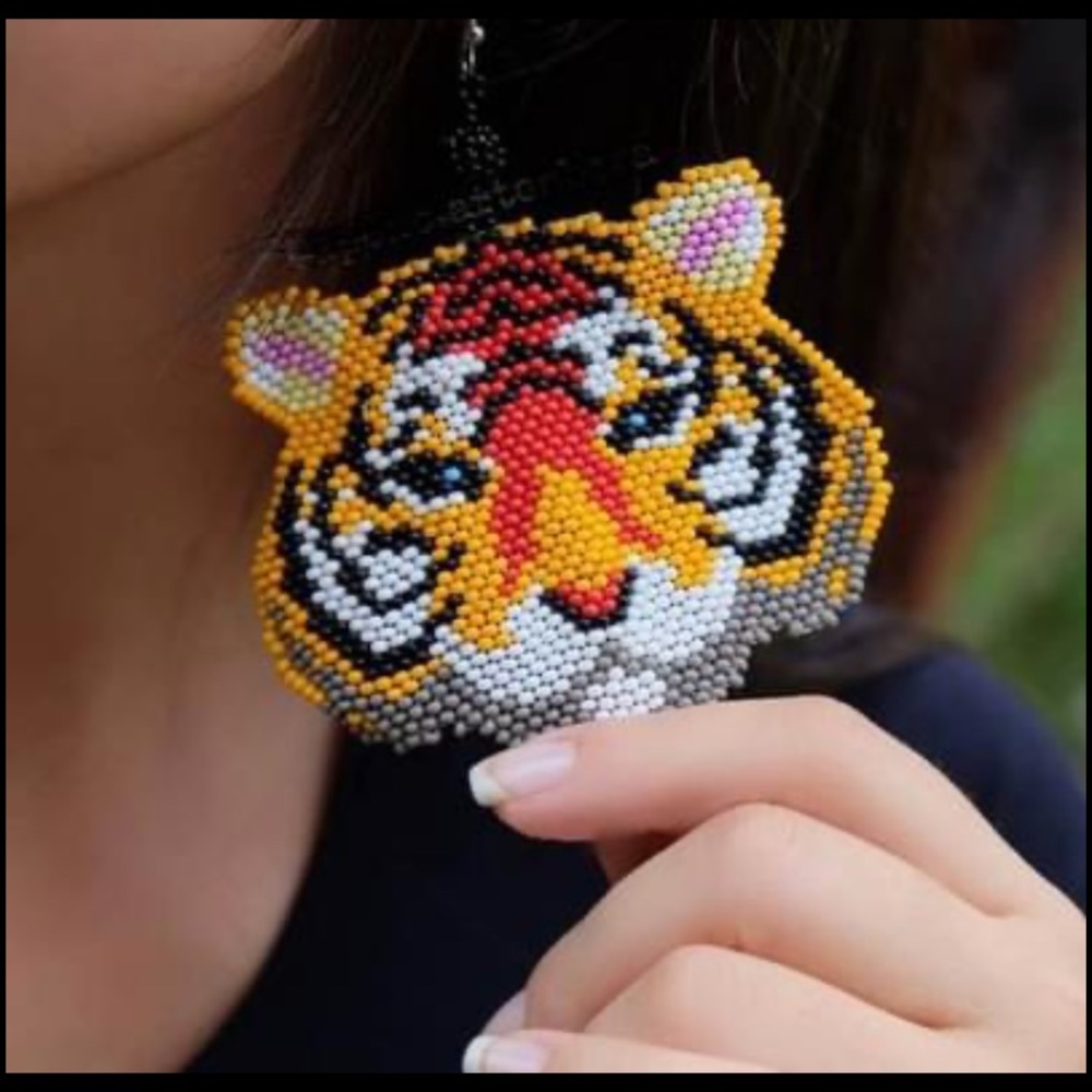 Tiger OOAK native american jewelry beaded earrings
